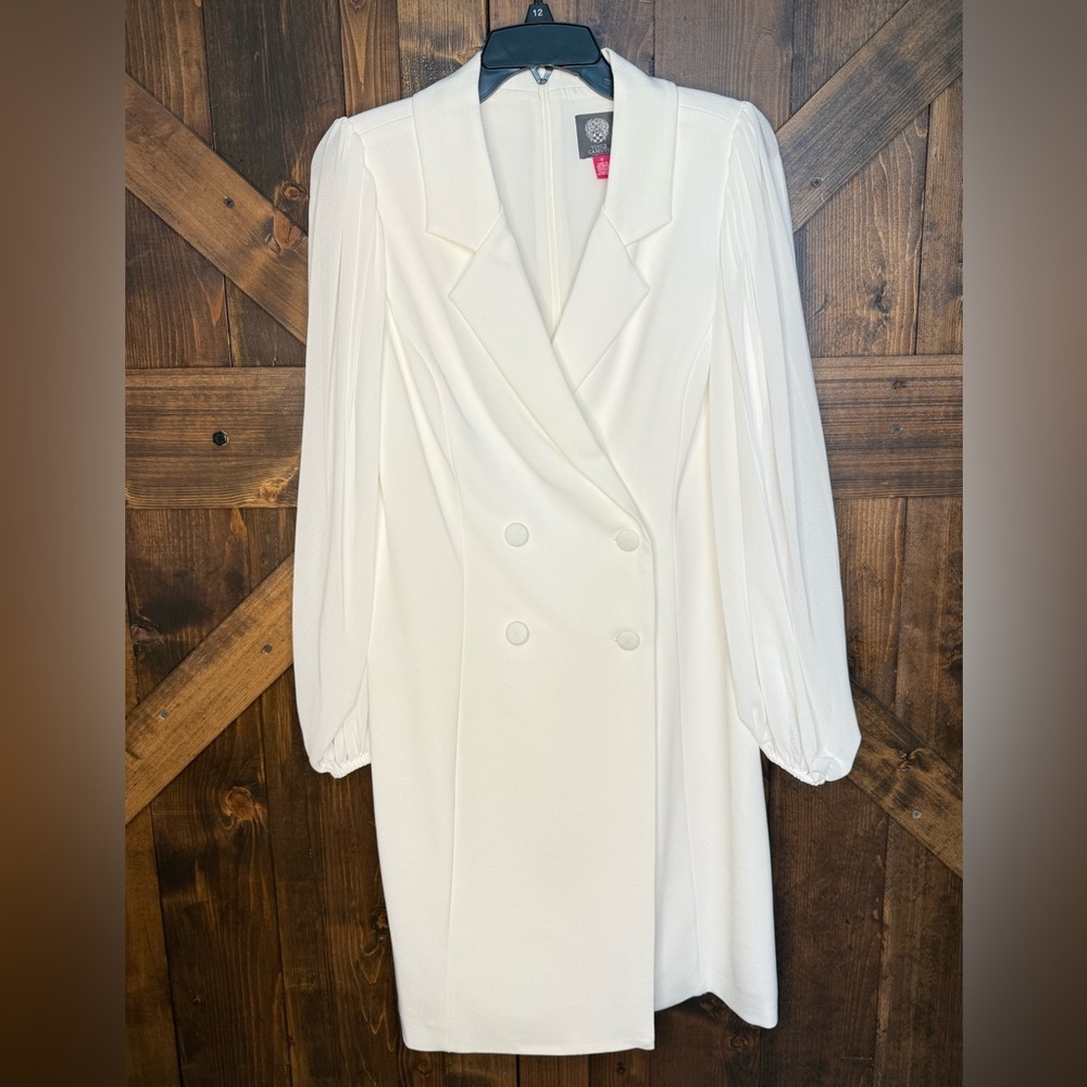 NWT Vince Camuto Notch Collar Long Sleeve Stretch White Crepe Blazer Dress - Picture 3 of 7